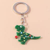 【LZ】✉  Cute Cartoon Christmas Dinosaur Keychain para meninas animal Keyrings pingente encantos bolsa pingente DIY Kids Xmas Jewelry Gifts