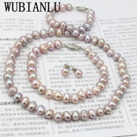 WUBIANLU Purpel Pearl Necklace Sets Fish Clasp 7-8mm Necklace 18 Inch celet 7.5 Inch Earring Women Jewelry Making Design