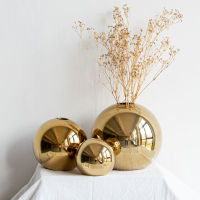 Electroplated Ceramics Vases Gold Spherical Vases for Flowers for Wedding Party Centerpiece Decoration Home Office Table Decor