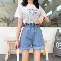 Summer Women Denim Shorts Women S-5XL Harem Ruffled White Blue High Waisted Shorts Female Elastic Short Jeans 6981