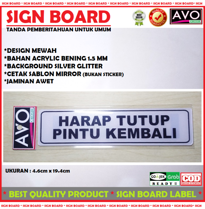 Sign Label Harap Tutup Pintu Kembali Acrylic Sticker Board Tanda Ruang