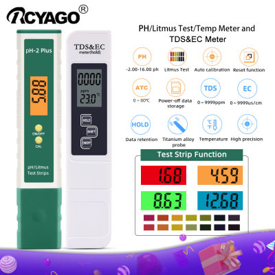 RCYAGOเครื่องทดสอบคุณภาพน้ำPh/litmus,มิเตอร์วัดค่าลิตมัส + มิเตอร์วัดค่าTDSการนำไฟฟ้าECปากกาวัดค่าATCอุณหภูมิพืชสวนน้ำดื่มสระว่ายน้ำ