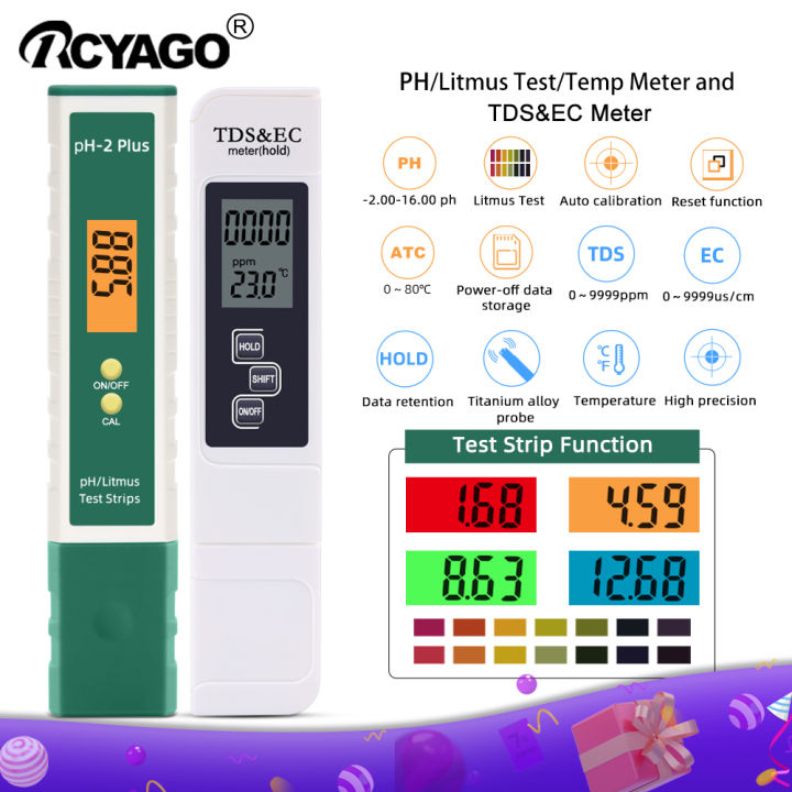 rcyagoเครื่องทดสอบคุณภาพน้ำph-litmus-มิเตอร์วัดค่าลิตมัส-มิเตอร์วัดค่าtdsการนำไฟฟ้าecปากกาวัดค่าatcอุณหภูมิพืชสวนน้ำดื่มสระว่ายน้ำ