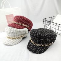 Hat Female Korean Retro Tweed Plaid Octagonal Hat Autumn and Winter Student Korean Print Artist Hat Japanese All-match Shopping