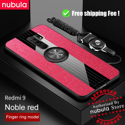 NUBULA สำหรับ Xiaomi Redmi 9 (6.53นิ้ว) ปลอกทอผ้าไมโครไฟเบอร์หนังเหงื่อ Xiaomi Redmi 9ที่ปิดหลังโทรศัพท์มือถือกับเชือกผู้ถือสำหรับ Xiaomi Redmi 9