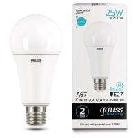 Gauss LED LAMP, 25(200)W, ฐาน E27, ลูกแพร์, สีขาวกลาง, 25000 H, a67-25w-4100-7322 LED
