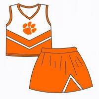 Custom Logo Printing Suit Infant Girls Summer Suit Cheerleading Uniform Short Sleeve Skirt Orange Suit