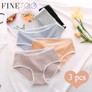 FINETOO 3Pcs/set Women's Cotton Panties Low Waist Bikini Briefs