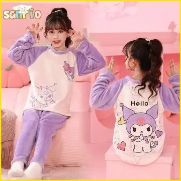 Sanrio Anime Hello Kitty Girls Pajamas Cinnamoroll Kuromi Nightwear Kids  Pure Cotton Sleepwear Spring Autumn Children Homewear