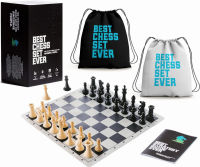 Chess Geeks Best Chess Set Ever, Tournament Chess Set with 20” x 20” Foldable Silicone Board and Weighted Staunton Pieces, Packs and Travels Easy, Classic XL Super Heavyweight Edition