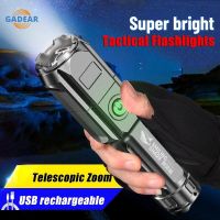 3 Modes Led Tactical Flashlight Ultra Pwerful USB Rechargable Strong Brightness Strong Light High Power Zoom Outdoor Lighting Rechargeable  Flashlight