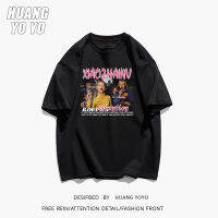 HUANGYOYO เสื้อยืดแขนสั้นผ้าฝ้าย100% ตัวอักษรแนวสตรีทวินเทจแบบอเมริกัน