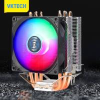 [Vktech] หม้อน้ำหล่อเย็น CPU RGB 4ท่อความร้อนพัดลมทำความเย็น9Cm หม้อน้ำไฮดรอลิกอุปกรณ์คอมพิวเตอร์เสียงไฟสีสันสดใสสำหรับ INTEL AMD