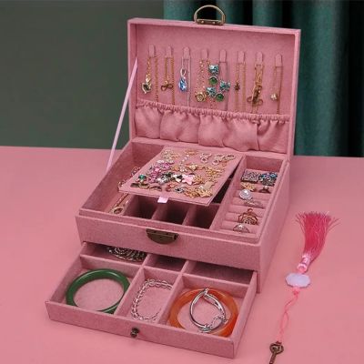 Large Capacity Jewelry Organizer Box With Lock 2-Layes Jewelry Box Velvet Necklaces Earrings Rings Storage Display Case
