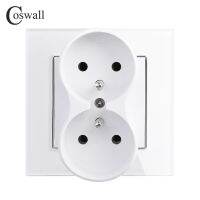 COSWALL HG Series White Glass Panel 16A French / Poland Standard EU Power Socket With Children Protective Door PA Base Electrical Circuitry  Parts