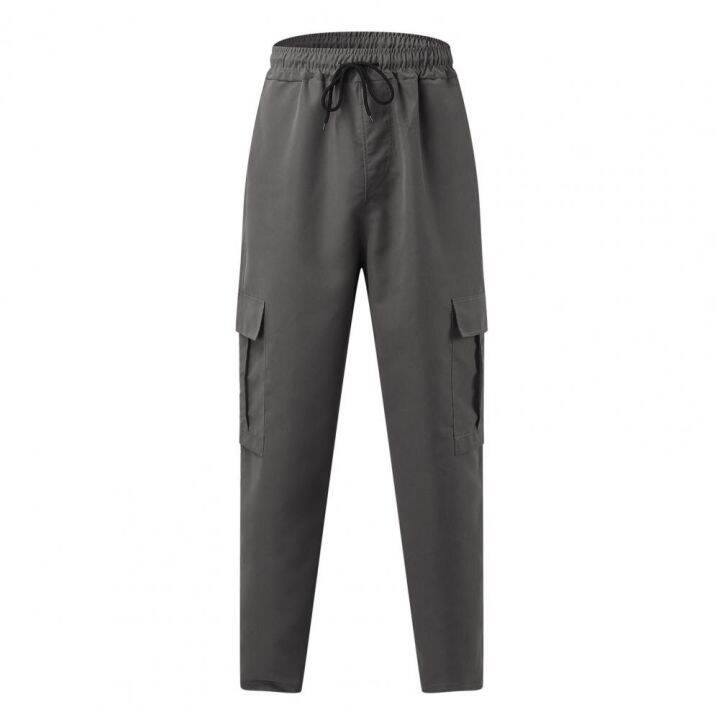 men-casual-cargo-pants-elastic-waistband-drawstring-multi-pockets-hip-hop-slacks-straight-wide-leg-long-trousers