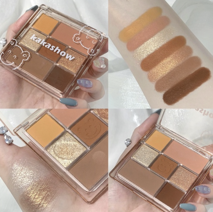 kakashow-อายแชโดว์-บลัชออน-ไฮไลต์-และคอนทัวร์-4-in-1-เม็ดสีสูง-นุ่มนวลและเรียบเนียน-อายแชโดว์-palette-7-สี-พร้อมส่ง