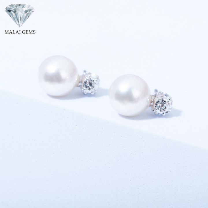 malai-gems-ต่างหูมุก-เงินแท้-silver-925-เพชรสวิส-cz-เคลือบทองคำขาว-รุ่น-11003634-แถมกล่อง-ต่างหูเพชร-ต่างหูเงินแท้