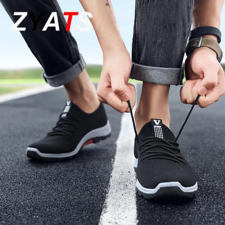 zyats-รองเท้ากีฬาผู้ชาย-รองเท้าเดินป่าขี้เกียจรองเท้าวิ่งผ้าตาข่ายถักทอ