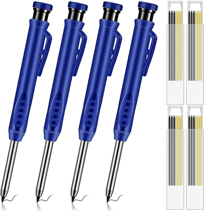 solid-carpenter-pencil-set-with-4-refill-leads-built-in-sharpener-deep-hole-mechanical-pencil-marker-marking-tool