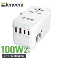 LENCENT GaN III 100W Adaptor Traveling สากลพร้อมพอร์ต USB 2พอร์ตและตัวปรับที่ชาร์จเร็ว PD 2 USB-C เครื่องชาร์จติดผนังทั่วโลกพร้อมด้วย Type-C ที่ชาร์จเร็วสำหรับ iPhone Samsung แล็ปท็อปพิมพ์ A/C/G/I (สหรัฐอเมริกา/UK/EU/AUS)-สีขาว