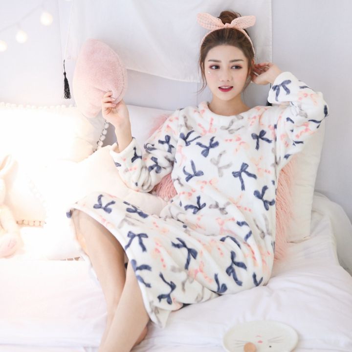 julys-song-cartoon-flannel-women-nightdress-autumn-winter-cute-animal-robe-female-thick-warm-dress-women-sleepwear