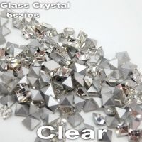 Super shinning 2mm-8mm 6 sizes Clear Crystal Glue on Pyramid point Back square Glass Rhinestones for Nail Arts Jewelry making