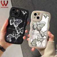 เคสโทรศัพท์คลื่นรูปผีเสื้อสีดำแนวแฟชั่นสำหรับ VIVO V27ฝาครอบด้านหลังป้องกันการกระแทก V15 V20 V11i Pro S1 V23 4G/V25 5G