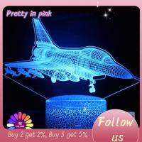 PRETTY IN PINK 1 เครื่องบินรบรบ ไฟกลางคืน LED สำหรับ3D การควบคุมระยะไกล สัมผัสหน้าจอสัมผัส แสงบรรยากาศ ใช้พลังงานแบตเตอรี่ ชุดเครื่องบิน โคมไฟ USB ตั้งโต๊ะ ของขวัญสำหรับเด็ก