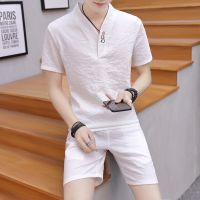 【Hot Sale】 [Tops Shorts] Fashion sports suit mens short-sleeved t-shirt summer ice silk casual male