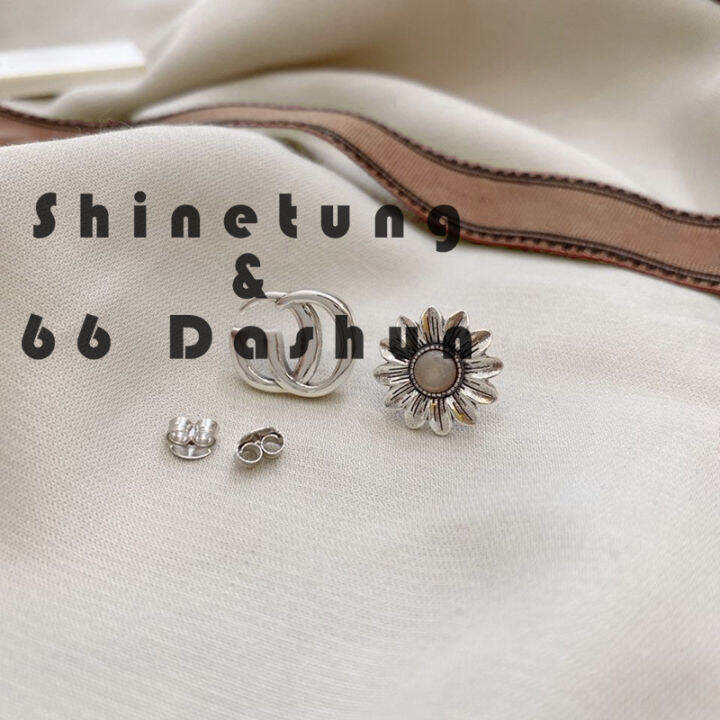 shinetung-real-925-sterling-silver-asymmetric-earrings-daisy-high-quality-luxury-nd-for-men-and-women-with-logo-free-shipping