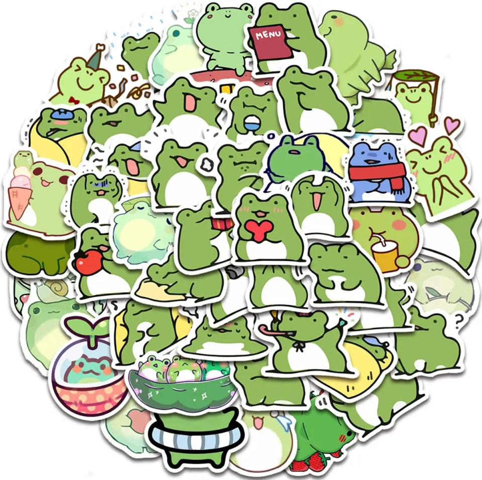 50 Pieces Frog Stickers Cartoon Vinyl Waterproof Stickers for Laptop,Guitar,Motorcycle,Bike,Skateboard,Luggage,Phone,Hydro Flask, Gift for Kids Teen