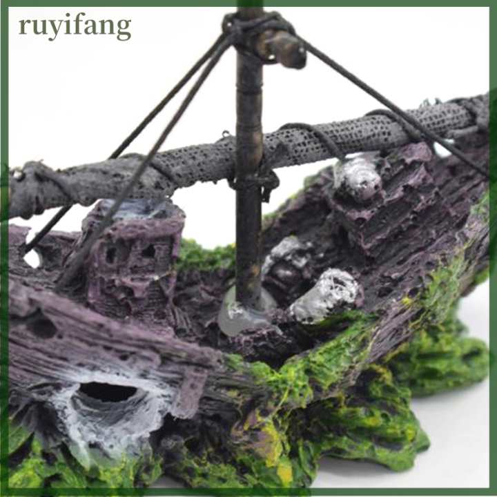 ruyifang-เครื่องประดับตู้ปลาเรืออับปางเรือใบเรือพิฆาตตกแต่งถ้ำถังปลา