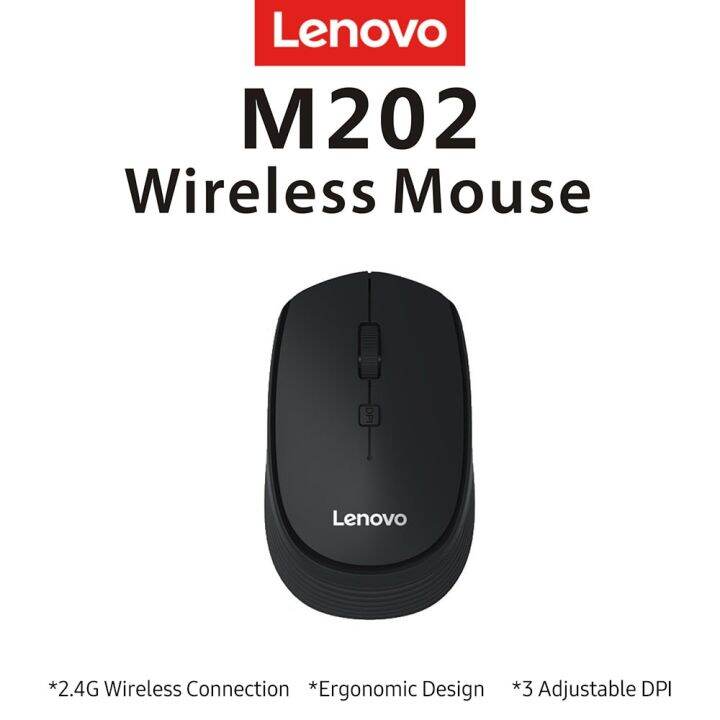 m202-lenovo-2-4เมาส์ไร้สาย-ghz-เมาส์สำนักงาน4ปุ่ม4ออกแบบตามหลักสรีรศาสตร์เมาส์แบบเงียบมี3-dpi-ที่ปรับได้สำหรับพีซีแล็ปท็อปเมาส์สีดำ-yuebian