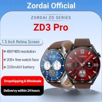 Zordai ZD3 PRO SmartWatch สําหรับผู้ชายขนาด 1.5 นิ้วแบบเต็มหน้าจอกลม GPS NFC ECG AI Voice Assistant BT Call IP68 นาฬิกาสมาร์ทกันน้ํา