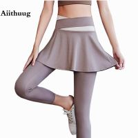 Aiithuug Skorts สายรัดเอวแบบไขว้สำหรับเล่นโยคะกระโปรงกอล์ฟกอล์ฟมีม่านแขวนกระโปรงใส่ตีเทนนิสแบบนุ่มใส่เล่นกีฬาเล่นชุดเดรสนักเทนนิส