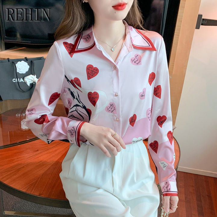 rehin-เสื้อพิมพ์ลายใหม่แฟชั่นสไตล์เกาหลีสำหรับผู้หญิง-เสื้อแขนยาวผ้าชีฟองออกแบบเฉพาะสำหรับฤดูใบไม้ผลิ