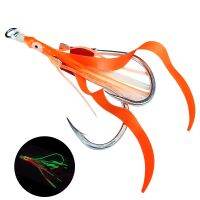 AS 10pcs/lot Glow Assist Hooks With Squid Skirts Lumious Slow Jig Silicone Skirt Fishing Hook Sea Fishing Accessories