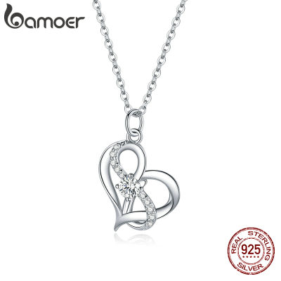 bamoer Hot Silver Heart Necklace Pure 925 Sterling Silver Infinity Love Necklaces Gift for Women Fashion Jewelry SCN442