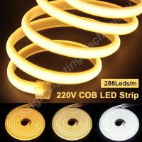 220V COB LED Strip Light 288 LEDs/M 3000K-6000K นุ่มยืดหยุ่นเทป IP65 กันน้ำ EU ปลั๊กสำหรับตกแต่งบ้าน-Youerd