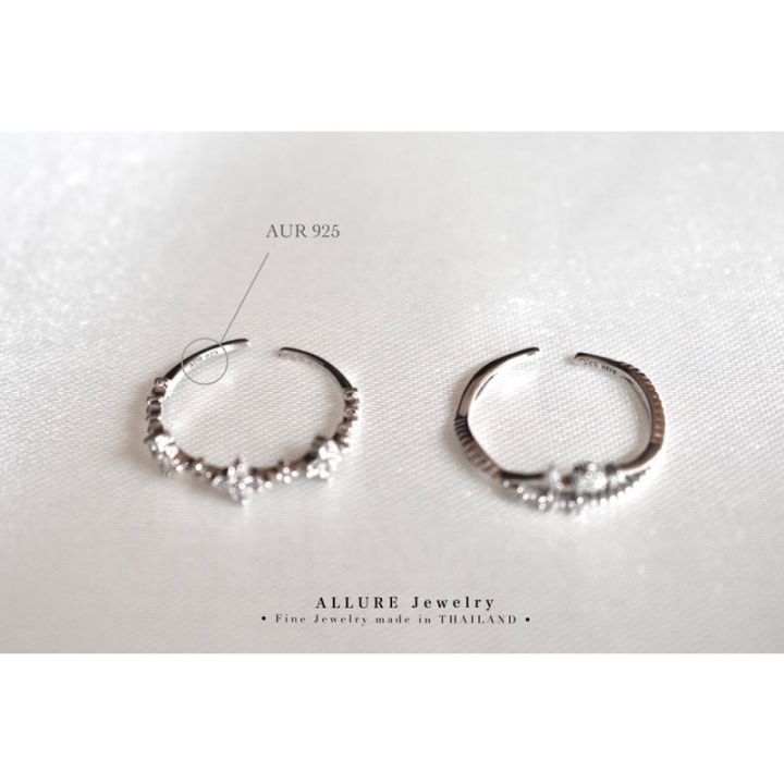 แหวนเงินแท้-925-ชุบเคลือบทองคำขาว-ปรับขนาดได้-allure-jewelry-บริการเก็บเงินปลายทาง