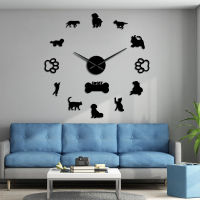 3D Cats And Dogs DIY Wall Decorative Mute Large Wall Clock Animals Wall Sticker Frameless Giant Watch Home Decor Pets Owner Gift