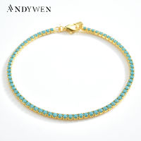 ANDYWEN 925เงินสเตอร์ลิง2มม. Aquamarine สร้อยข้อมือเทนนิสที่สมบูรณ์แบบ6.67นิ้วผู้หญิงฤดูร้อน Cubic Zirconia รอบ Briliant เครื่องประดับ