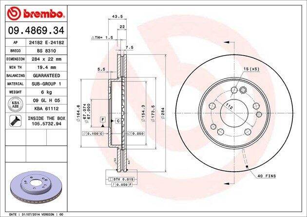 benz-1คู่-จานเบรค-หน้า-brembo-เบนซ์-รุ่น-w124-300e-e220-w201-r107-เบอร์-09-4869-34-oe-124-421-16-12-trw-df1585-จานเบรคหน้า-จานเบรก-จานดิสเบรค