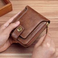 Vintage Men Pu Leather Small Wallet Short Horizontal Zipper Buckle Coin Pocket Tri-fold Card Case Purse Wallets