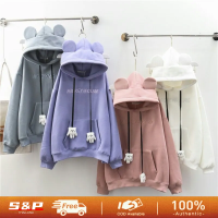 ⚡พร้อมส่ง⚡Sweater womens fleece hooded autumn and winter new top Korean version loose large size cute rabbit coat