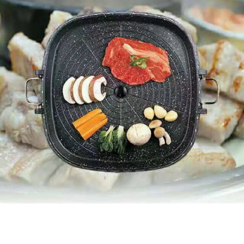 1pc, Korean BBQ Grill (12.6''), Non-stick Medical Stone Grill Pan, Barbecue  BBQ Tool, Kitchen Gadgets, Kitchen Accessories, Outdoor Decor