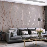 ✑ Rose Gold 3D Textured Wallpaper For Living Room Dark Grey Velvet Wall Paper