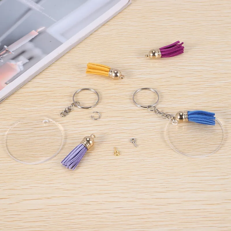 200pcs Acrylic Blank Keychains Clear Acrylictassel Keychain Blanks Kit With  Jump Rings Round Keyring Set Diy Key Rings Craft