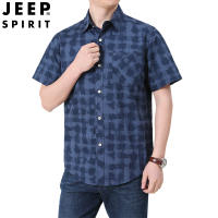 JEEP SPIRIT เสื้อเชิ้ตผู้ชายแฟชั่นพิมพ์ลายคอปก,เสื้อเชิ้ตธุรกิจแขนสั้นแนวเรโทรคลาสสิกแบรนด์ฤดูร้อน